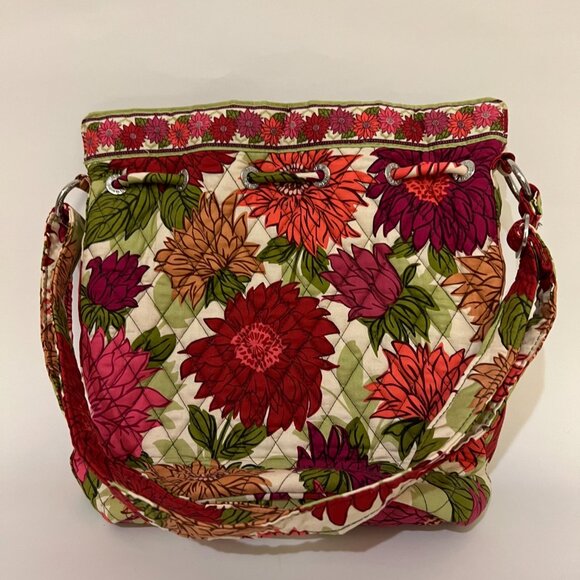 Vera Bradley Hello Dahlia Pink Floral Flowers Cinch Bucket Crossbody Bag - Picture 3 of 7
